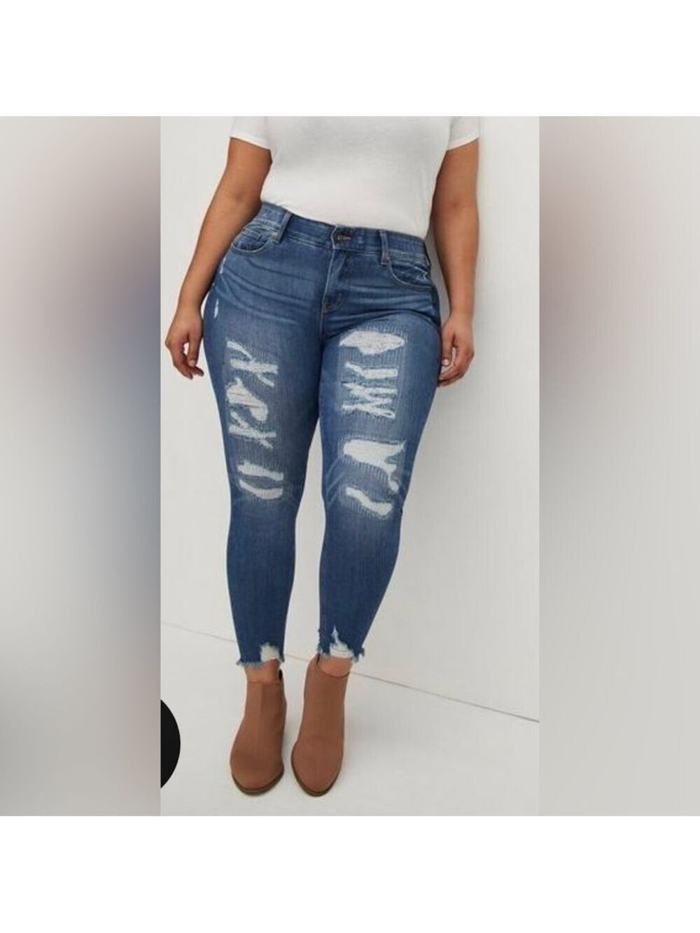 Jack David Skinny Premium Stretch High-Rise Distressed Jean